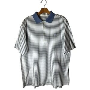Fairway & Greene Shirt Men Medium Blue White Stripe‎ Polo Greenbrier Golf Preppy